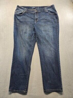 Lane Bryant Genius Fit Skinny Jeans Women's Plus Blue Embroidered Denim Size 24